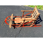 Antique Child’s Wood & Metal Snow Sled Red Painted Steering Sled Toboggan