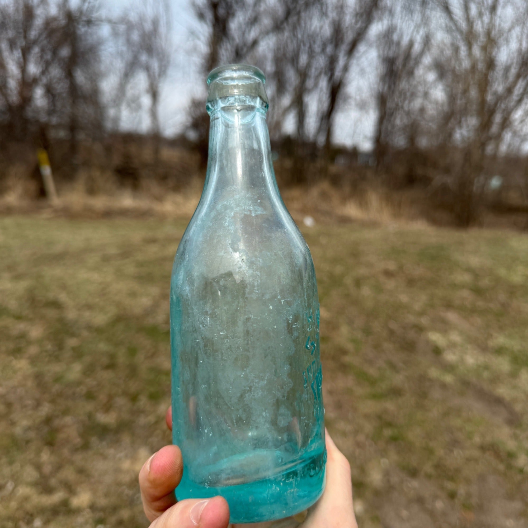 S. Halbach Fond du Lac Wisconsin Embossed Teal Glass Color Soda Bottle