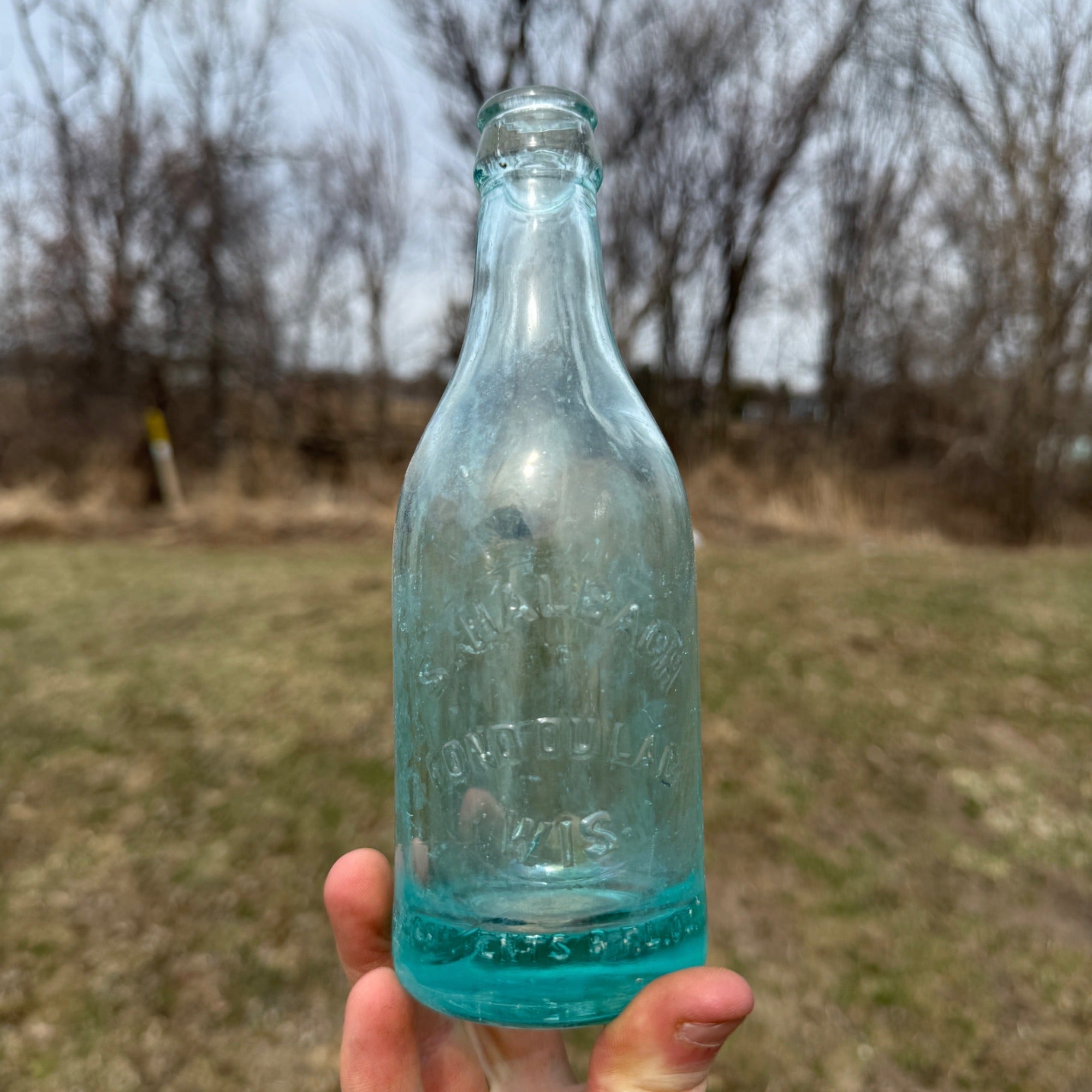 S. Halbach Fond du Lac Wisconsin Embossed Teal Glass Color Soda Bottle
