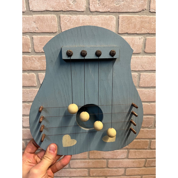 Vintage Wooden Door Harp Primitive Style Light Blue Paint Heart