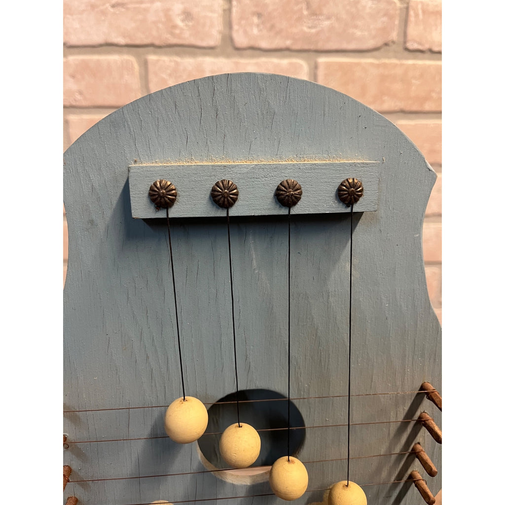 Vintage Wooden Door Harp Primitive Style Light Blue Paint Heart