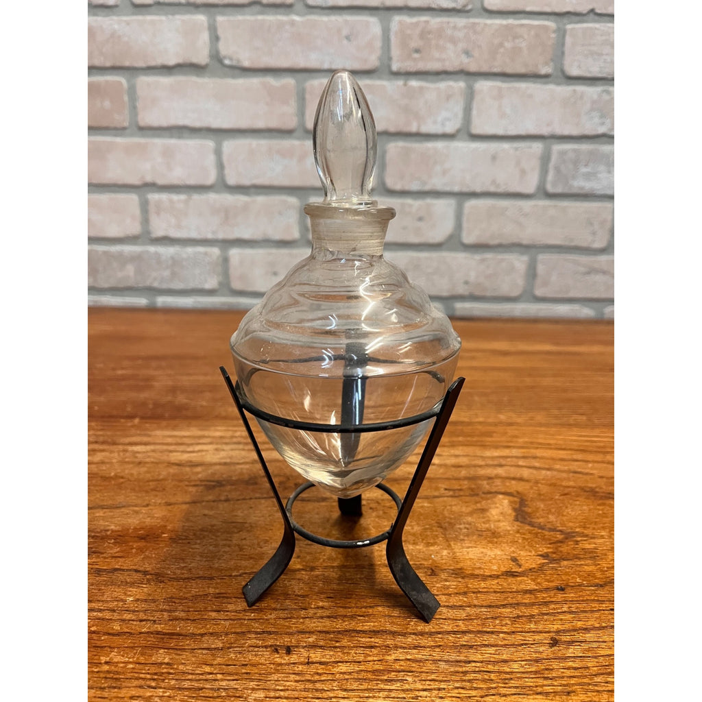 Art Deco Owens Illinois Acorn Apothecary Show Globe Bottle on Metal Stand