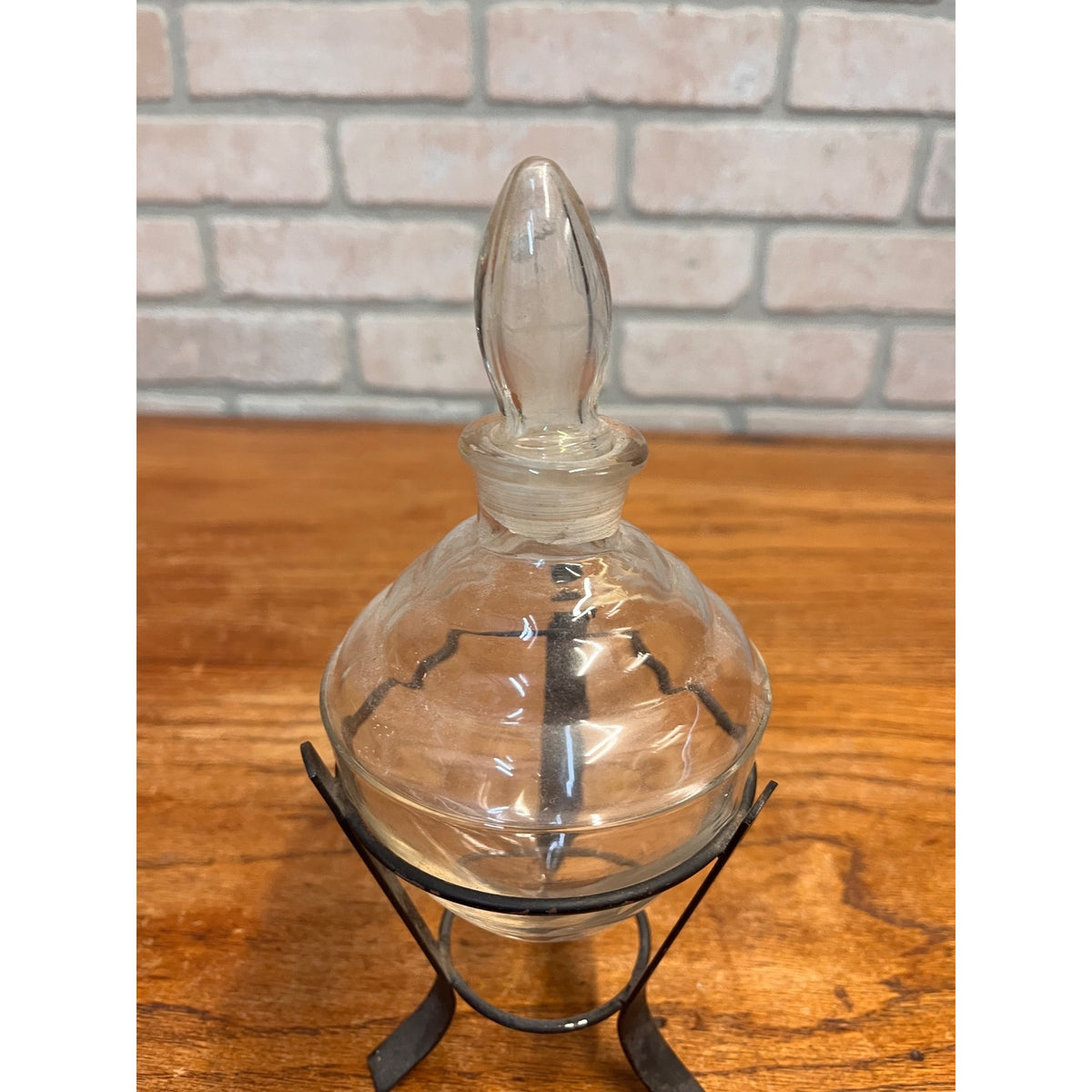 Art Deco Owens Illinois Acorn Apothecary Show Globe Bottle on Metal Stand
