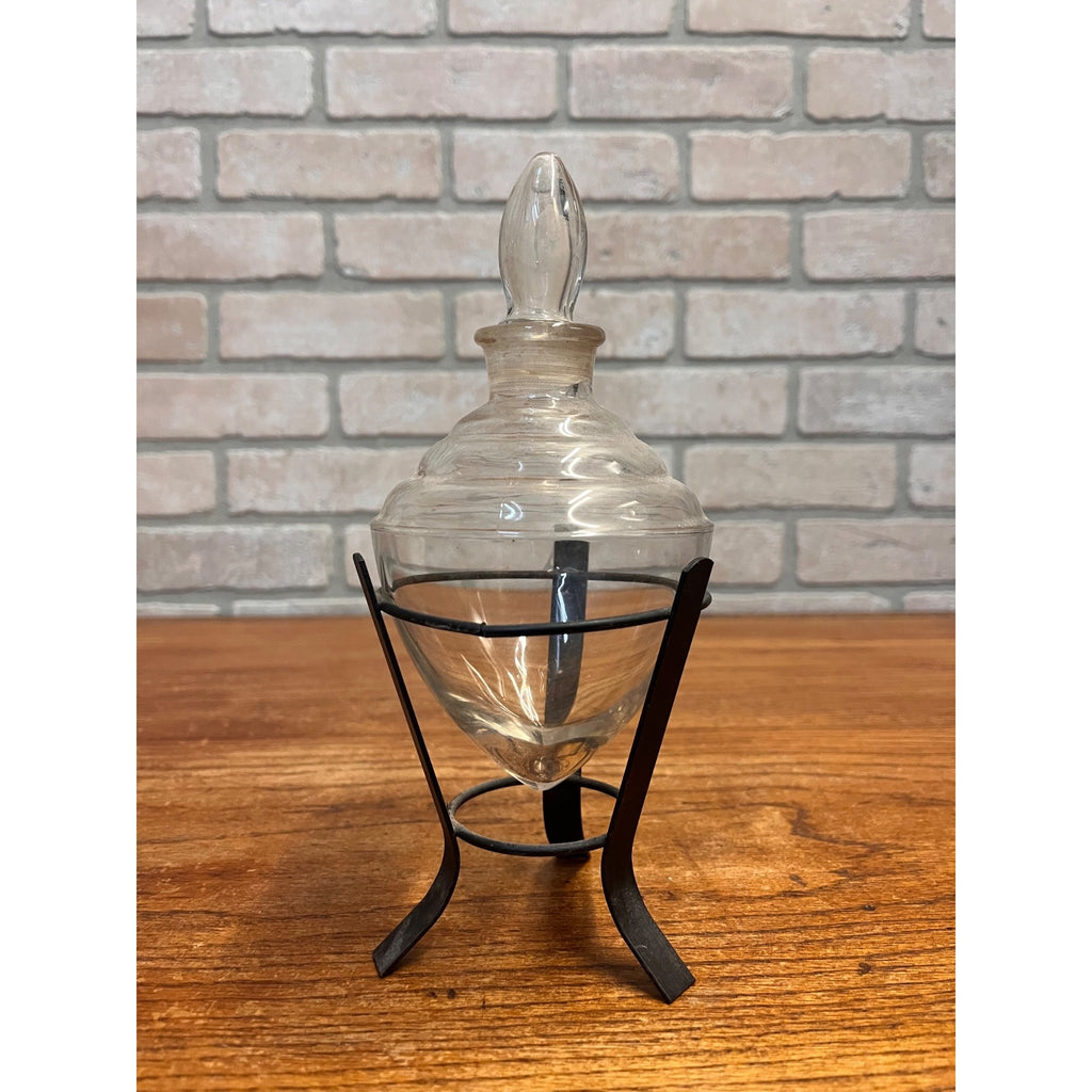 Art Deco Owens Illinois Acorn Apothecary Show Globe Bottle on Metal Stand