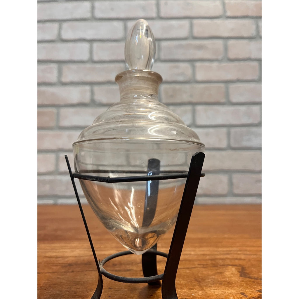 Art Deco Owens Illinois Acorn Apothecary Show Globe Bottle on Metal Stand