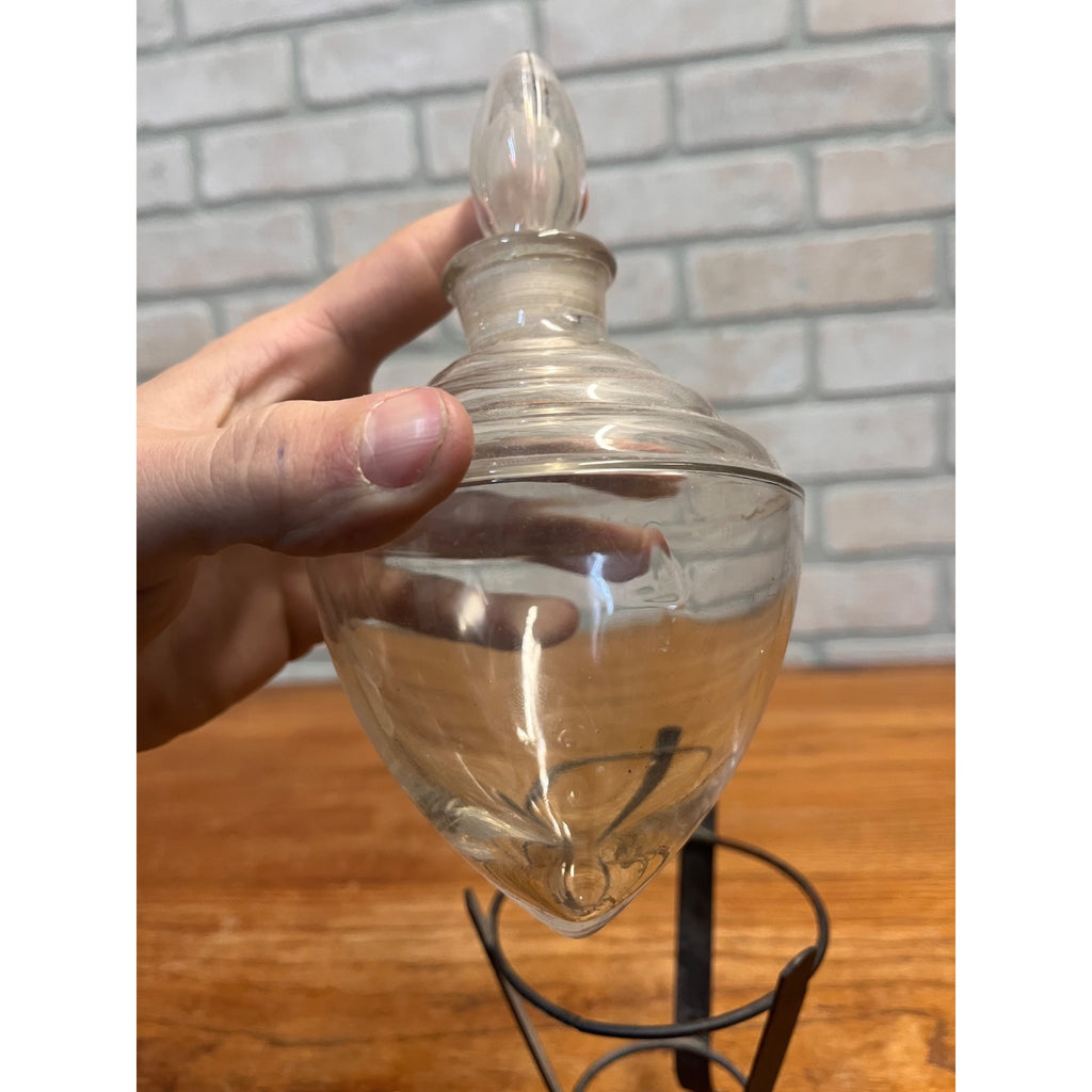 Art Deco Owens Illinois Acorn Apothecary Show Globe Bottle on Metal Stand