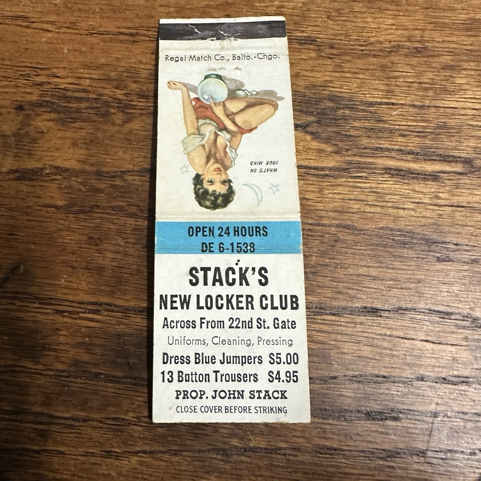 1940s 1950s Pinup Girlie Girly Matchbook Cover Stack Club Illinois John Stack