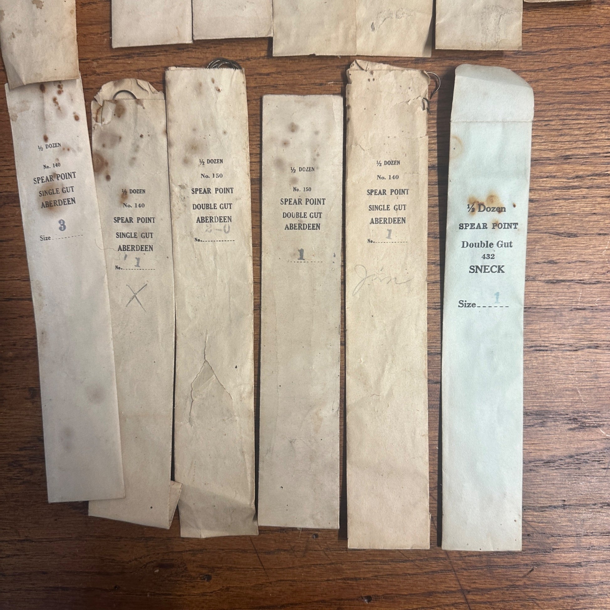Huge Lot Early Aberdeen Spear Point Double Gut Fishing Hooks w/ Packages