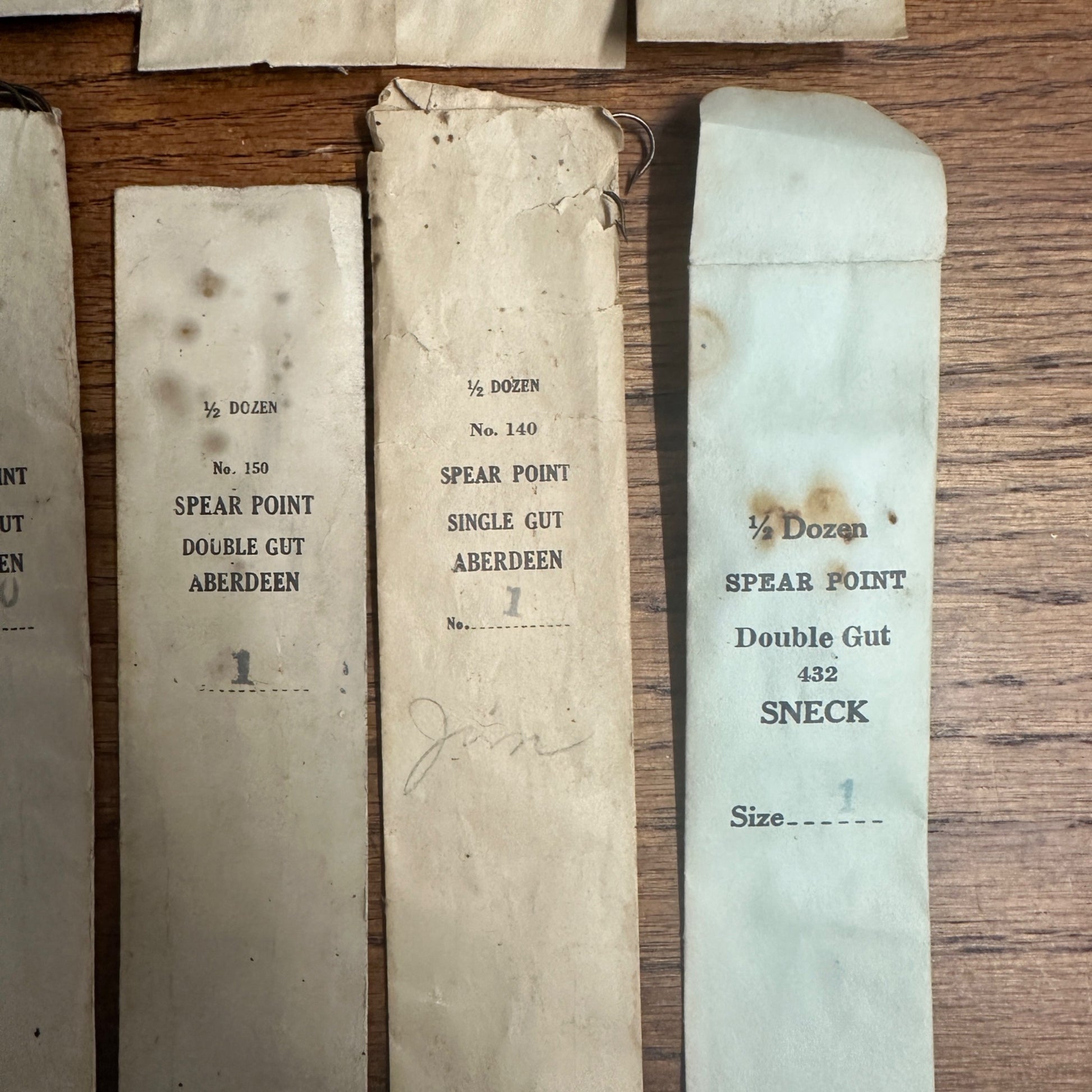 Huge Lot Early Aberdeen Spear Point Double Gut Fishing Hooks w/ Packages