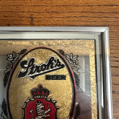 Vintage Stroh's Beer Mirror Bar Sign Small 7.25"x7.25" Metal Frame