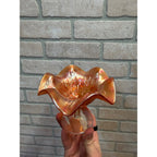 VTG Fenton Carnival Glass Compote Marigold Holly & Berry 4"H Iridescent Footed