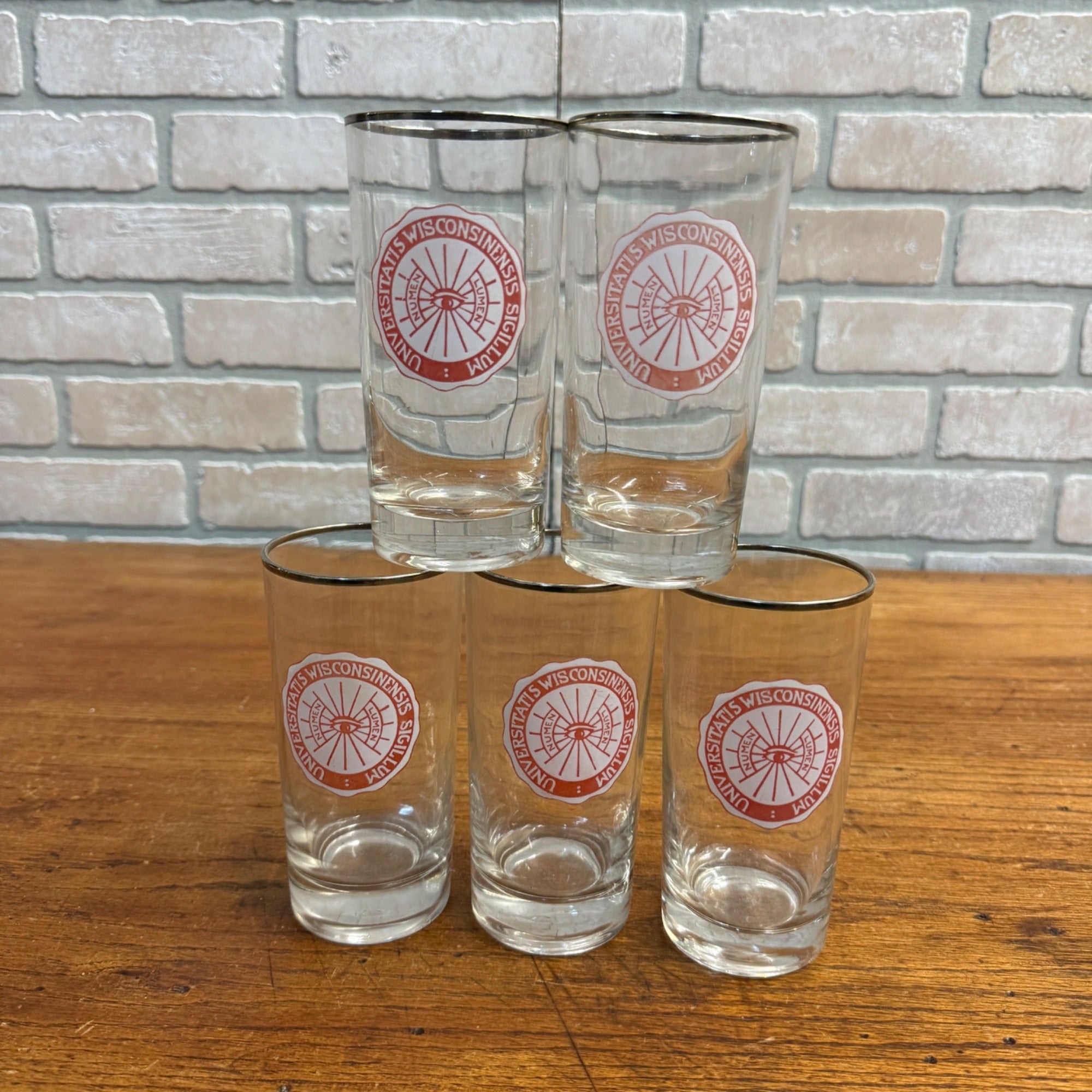 (5) Vintage 1960s University of Wisconsin UW Alumni Glasses Sigillum Lumen Eye