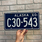 Vintage Alaska 1960 License Plate Blue White -- CLEAN -- Early Statehood