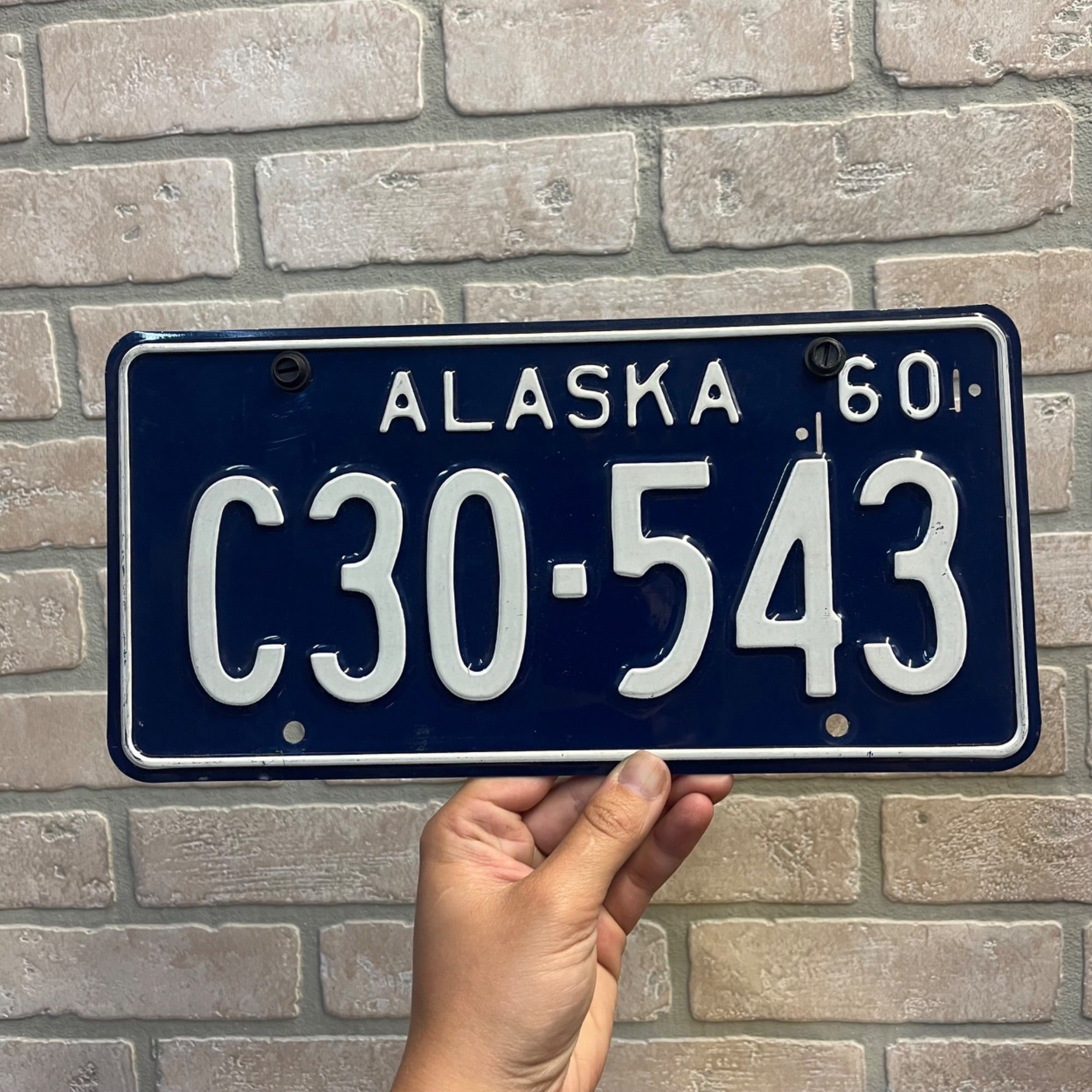 Vintage Alaska 1960 License Plate Blue White -- CLEAN -- Early Statehood