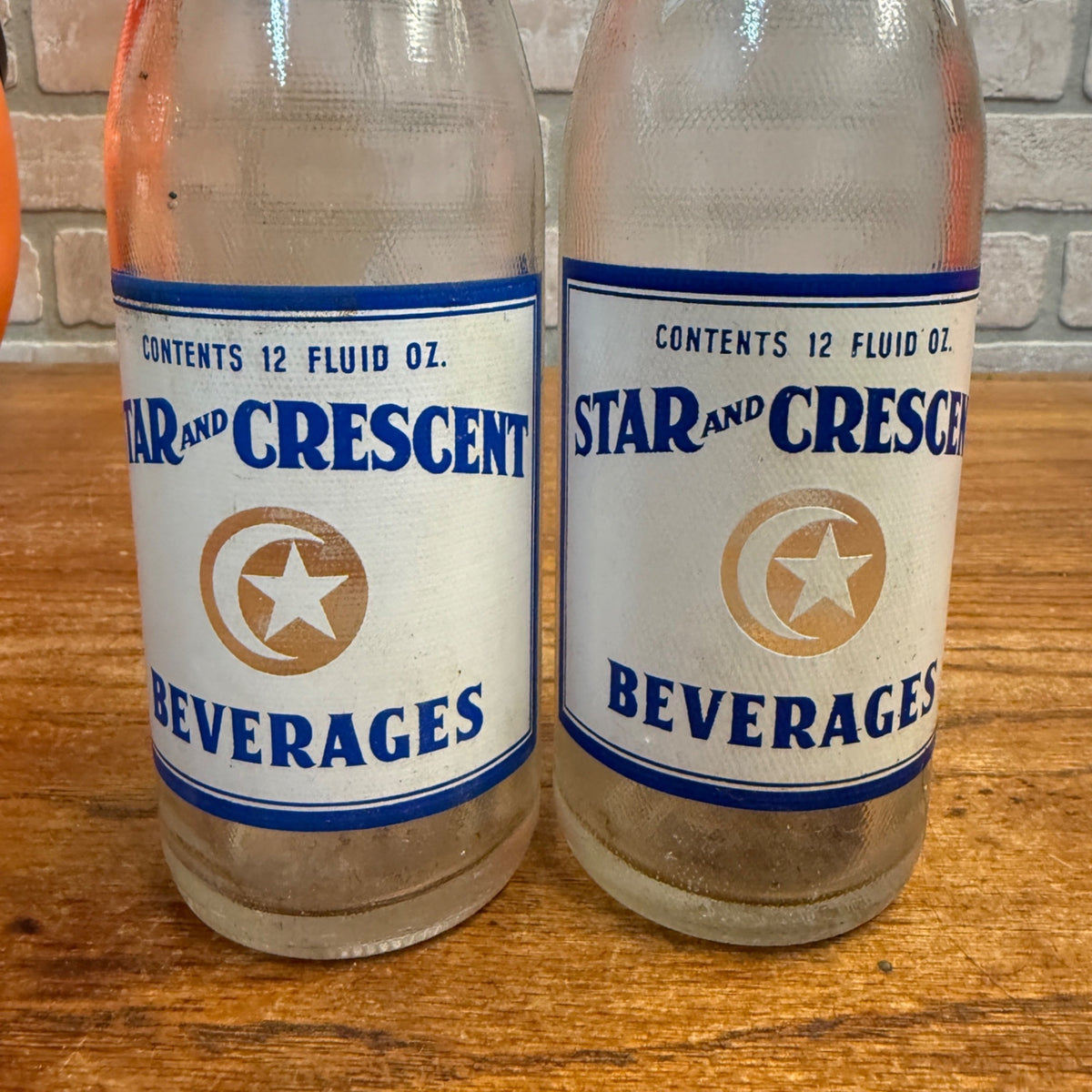 (2) 12oz Star & Crescent Bottles Waupun Wis Soda Pop ACL Wisconsin 1950s