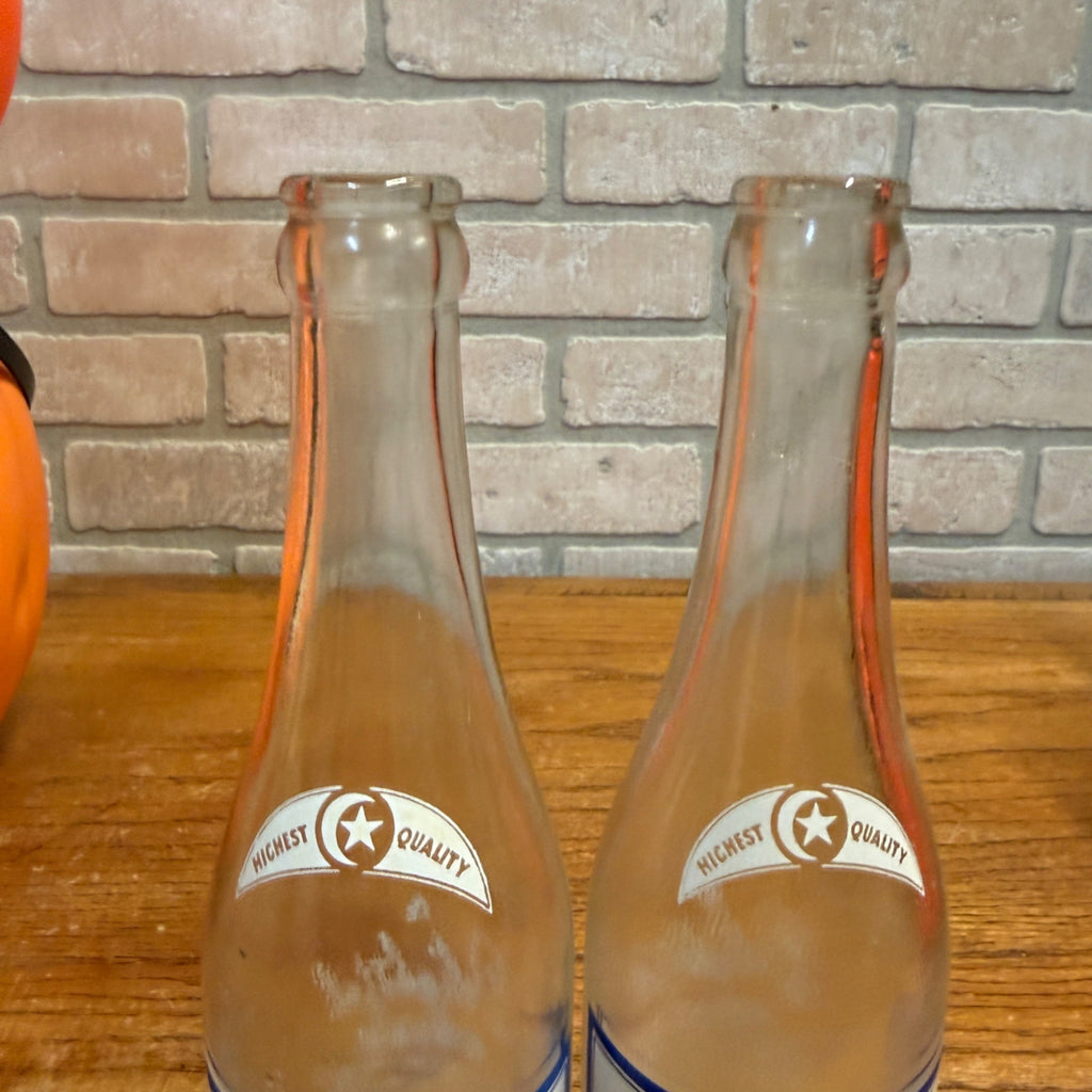 (2) 12oz Star & Crescent Bottles Waupun Wis Soda Pop ACL Wisconsin 1950s