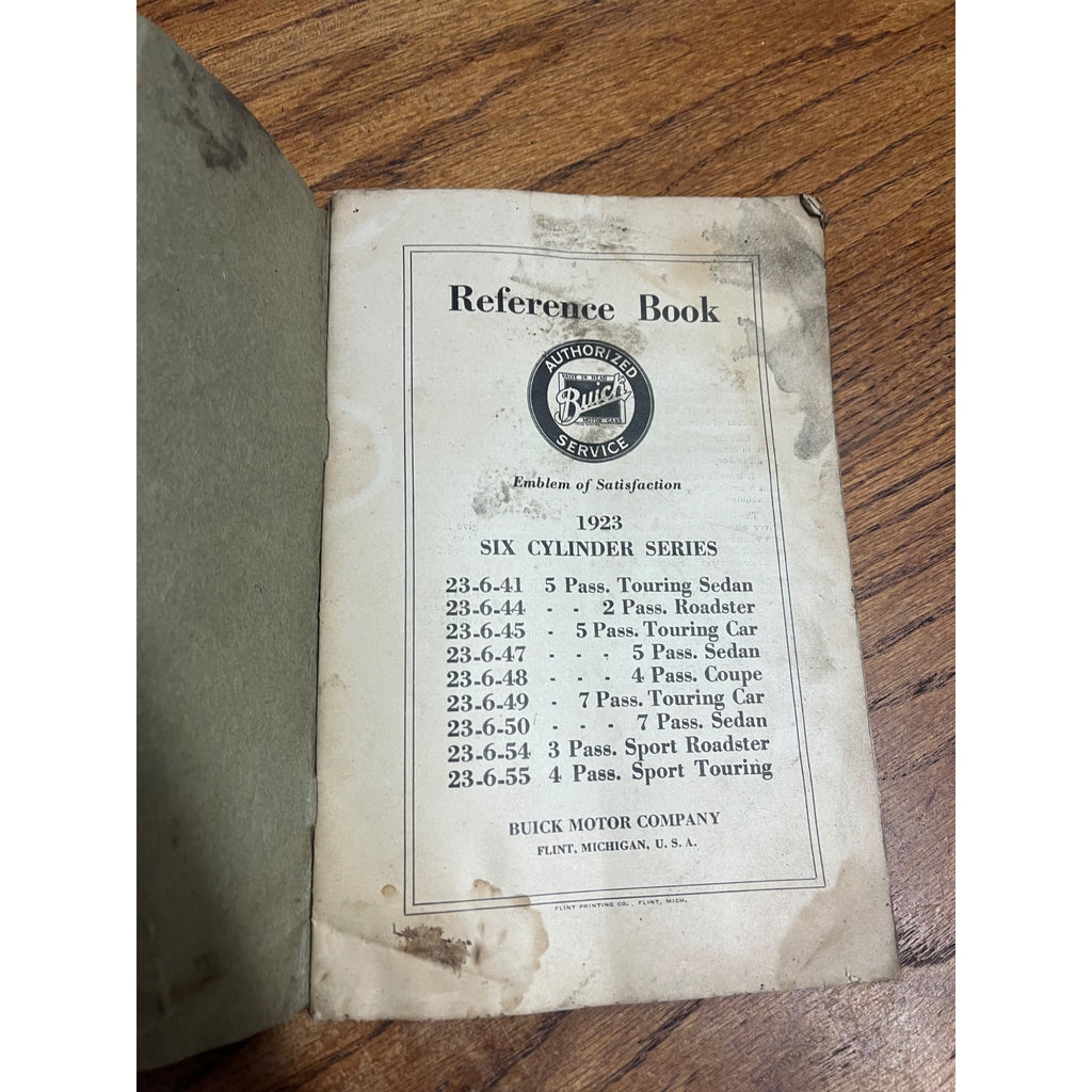 Vintage Paperback Reference Book Buick Motor Company 1923 Six Cylinder Series Automobiles Flint, Michigan