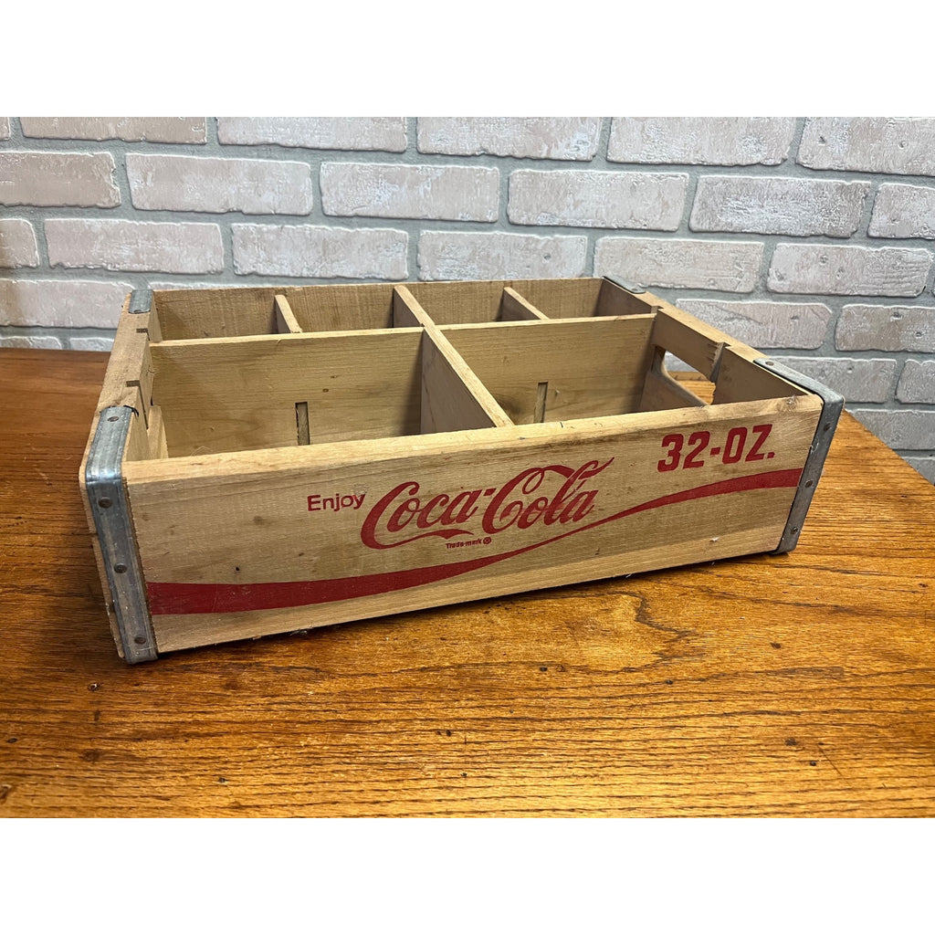 Vintage 1970s Coke Coca Cola Soda 12 Bottle 32oz Wooden Wood Crate Carrier