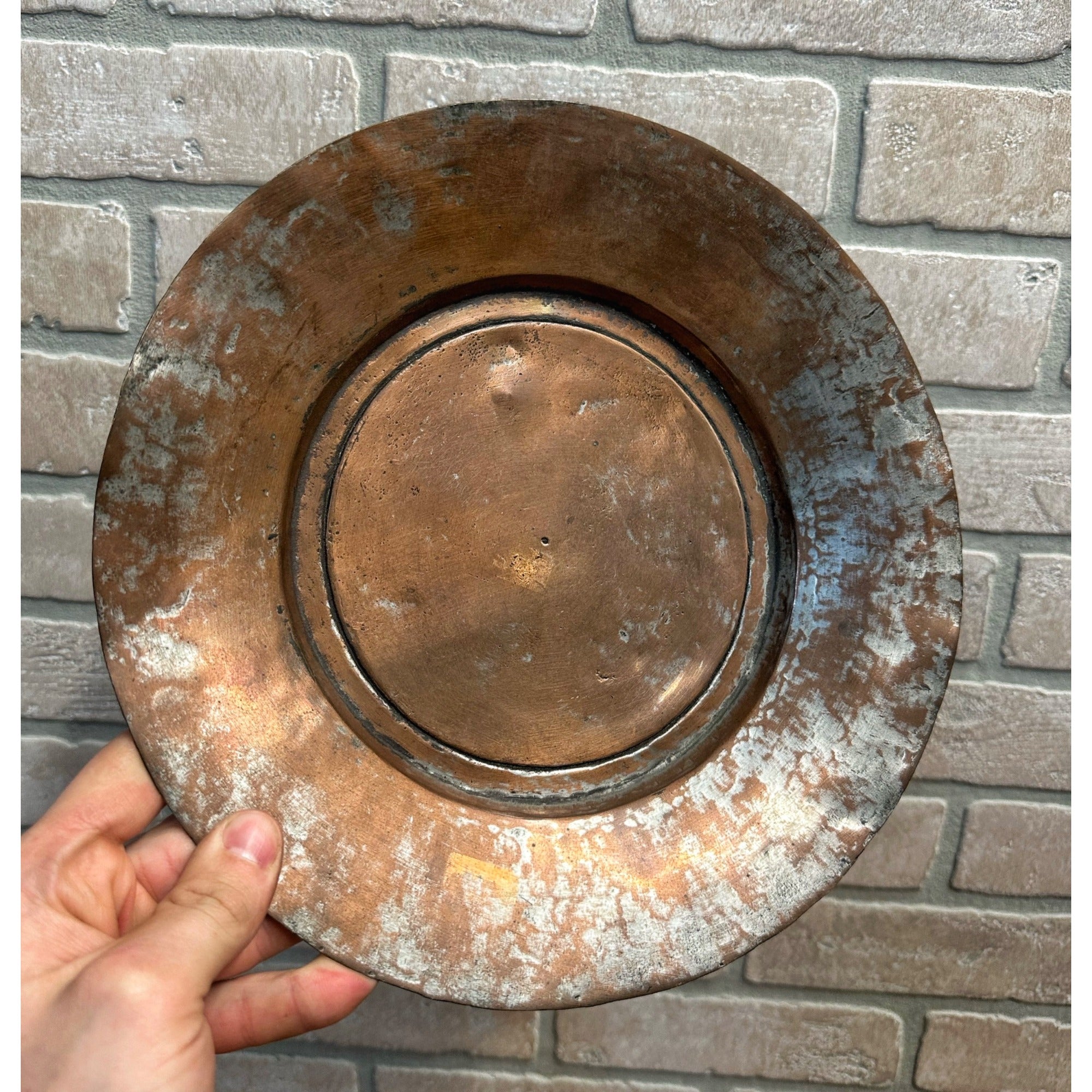 Vintage Arts and Crafts Era Hammered Copper Charger Hanging Plate Wall Decor