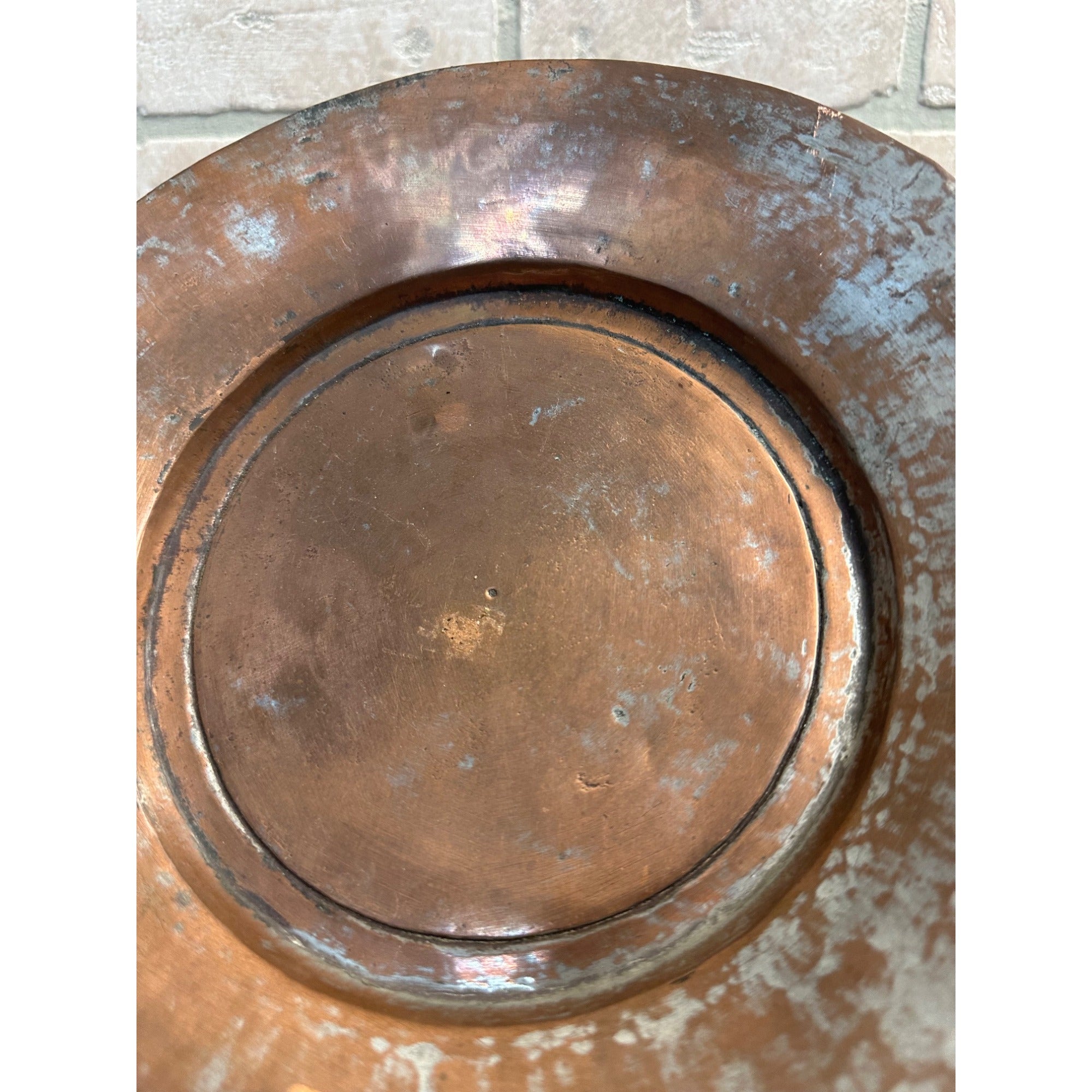 Vintage Arts and Crafts Era Hammered Copper Charger Hanging Plate Wall Decor