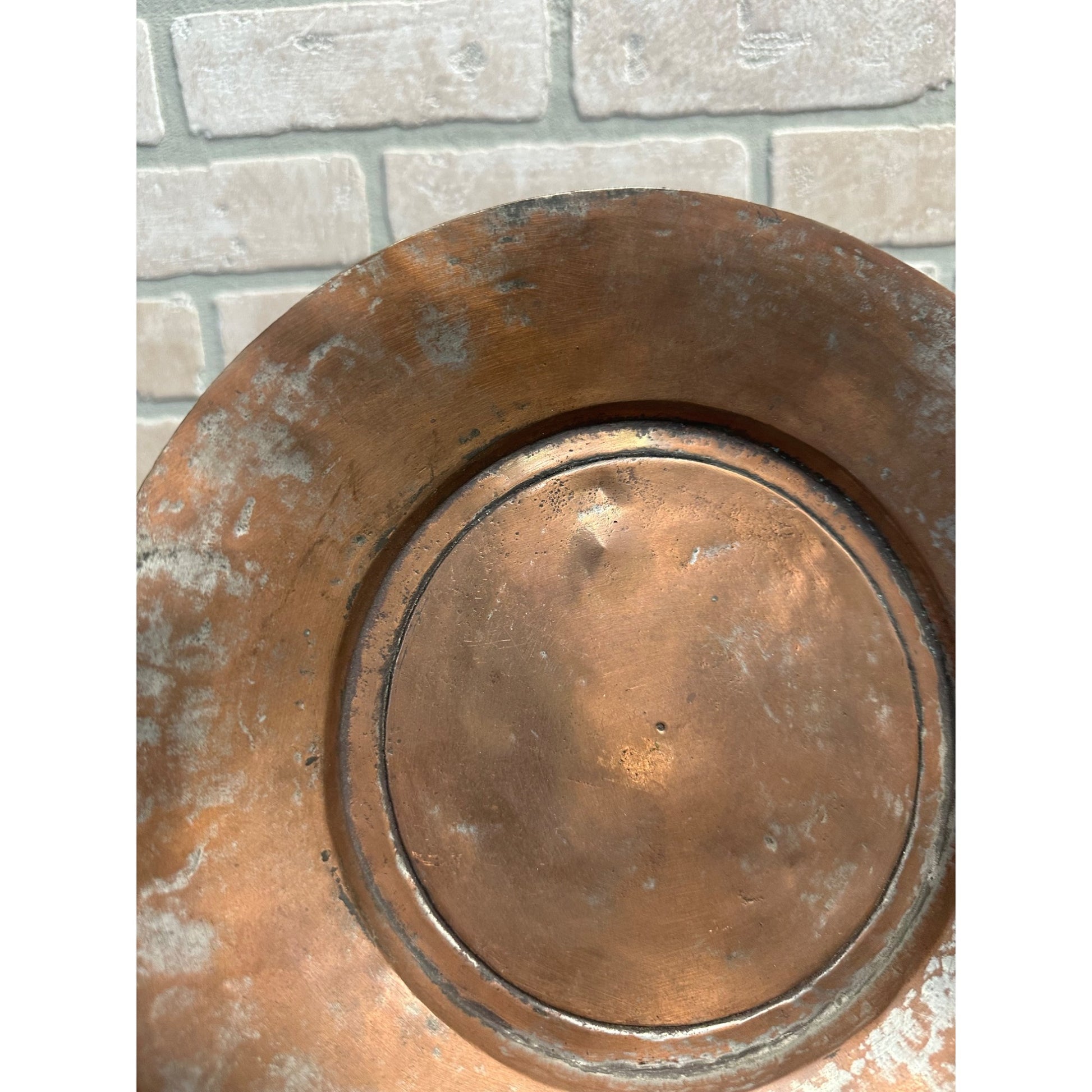 Vintage Arts and Crafts Era Hammered Copper Charger Hanging Plate Wall Decor