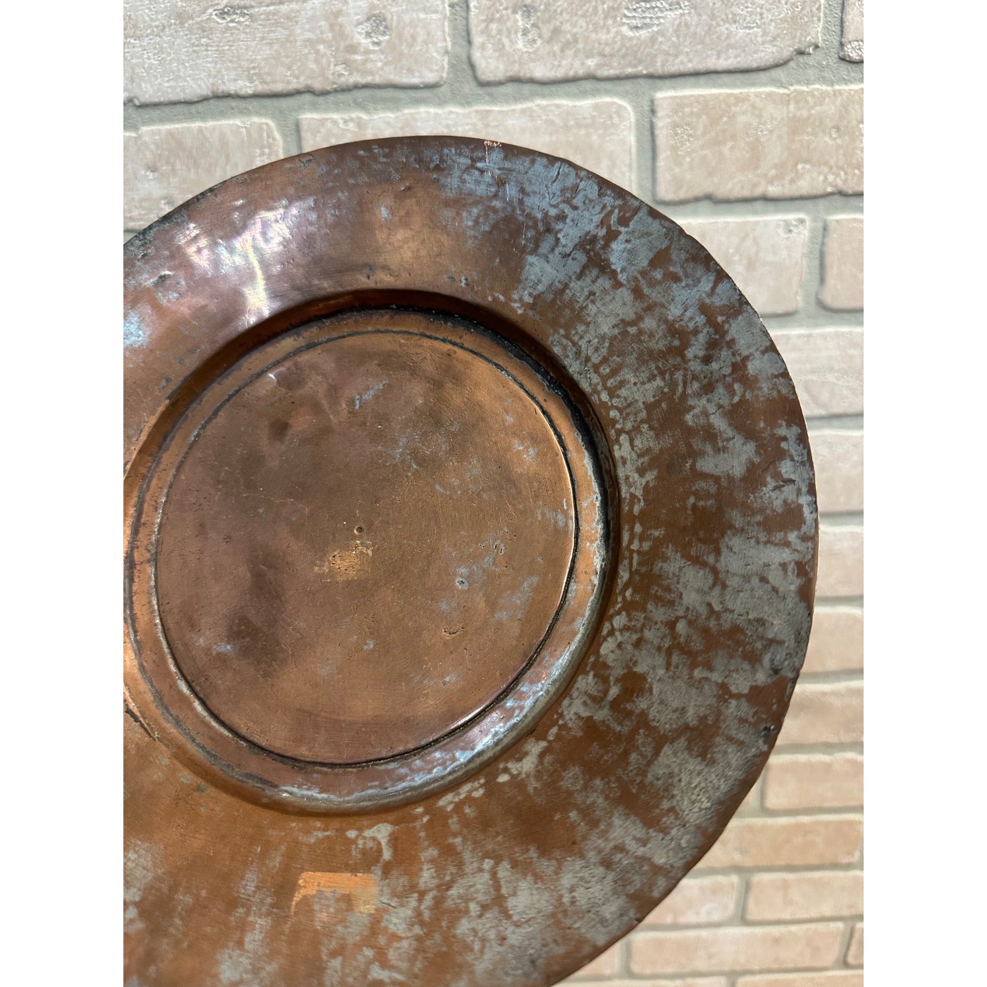 Vintage Arts and Crafts Era Hammered Copper Charger Hanging Plate Wall Decor