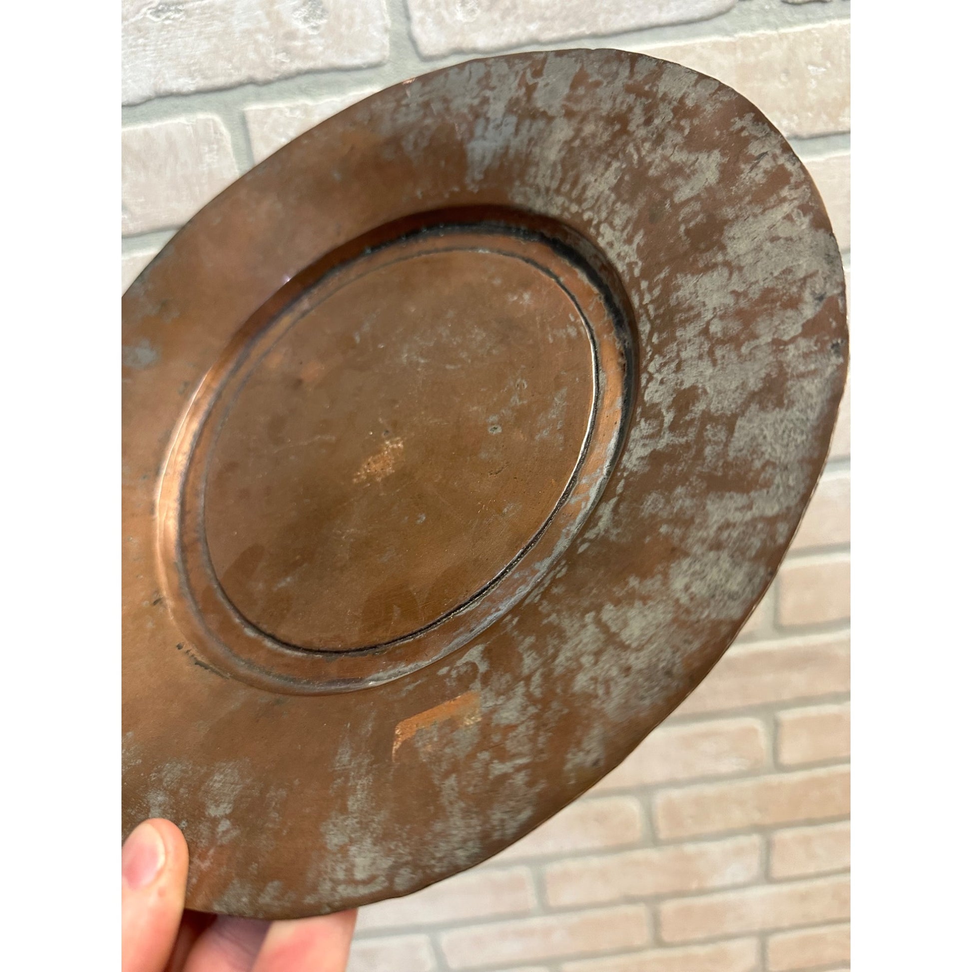 Vintage Arts and Crafts Era Hammered Copper Charger Hanging Plate Wall Decor