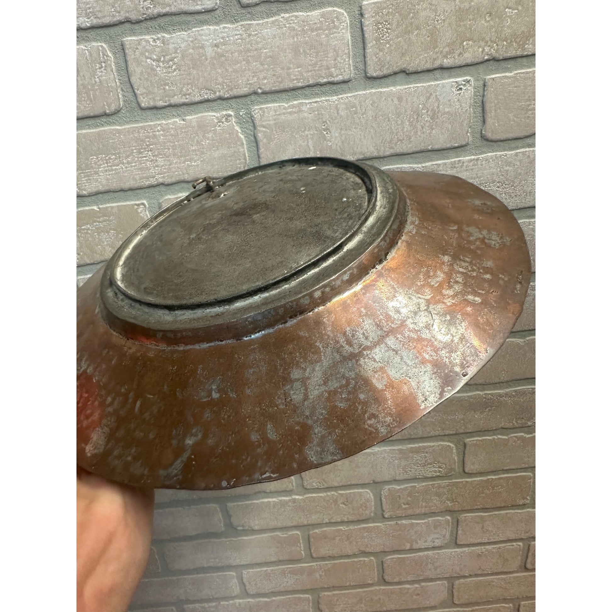 Vintage Arts and Crafts Era Hammered Copper Charger Hanging Plate Wall Decor