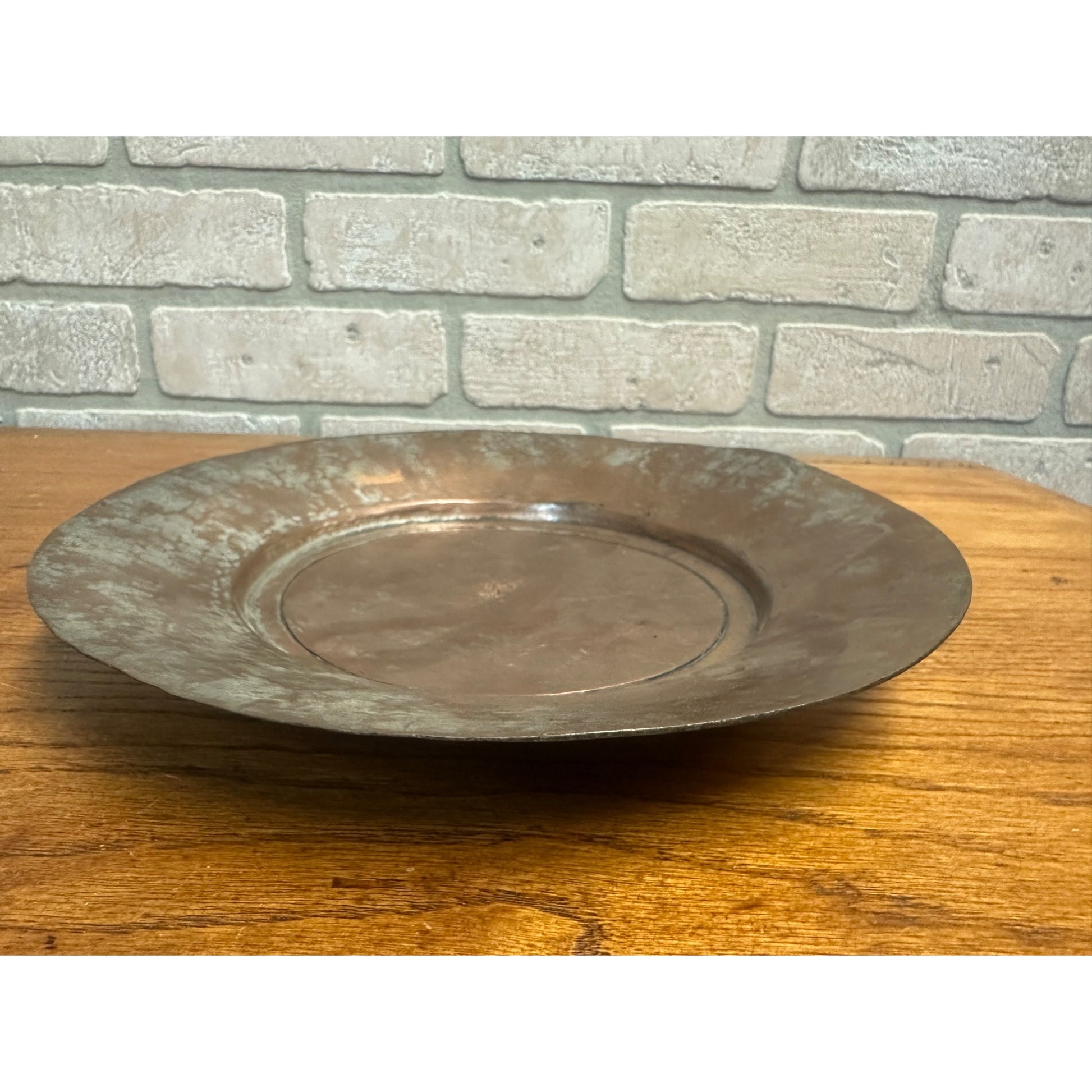 Vintage Arts and Crafts Era Hammered Copper Charger Hanging Plate Wall Decor