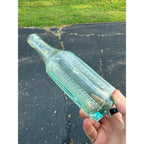 Vintage Sanitary Soda Water West Allis Wisconsin Octagon Bottle Aqua Blue Paneled