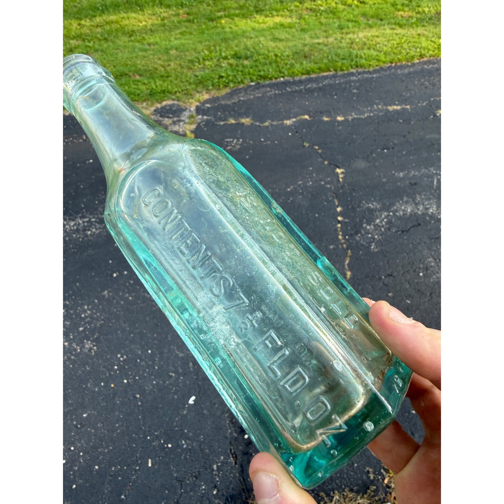 Vintage Sanitary Soda Water West Allis Wisconsin Octagon Bottle Aqua Blue Paneled