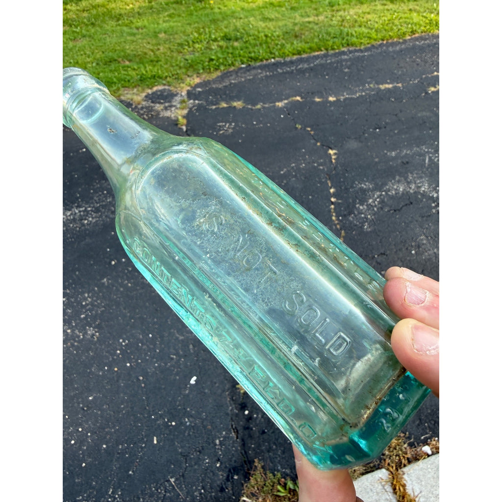 Vintage Sanitary Soda Water West Allis Wisconsin Octagon Bottle Aqua Blue Paneled