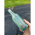 Vintage Sanitary Soda Water West Allis Wisconsin Octagon Bottle Aqua Blue Paneled