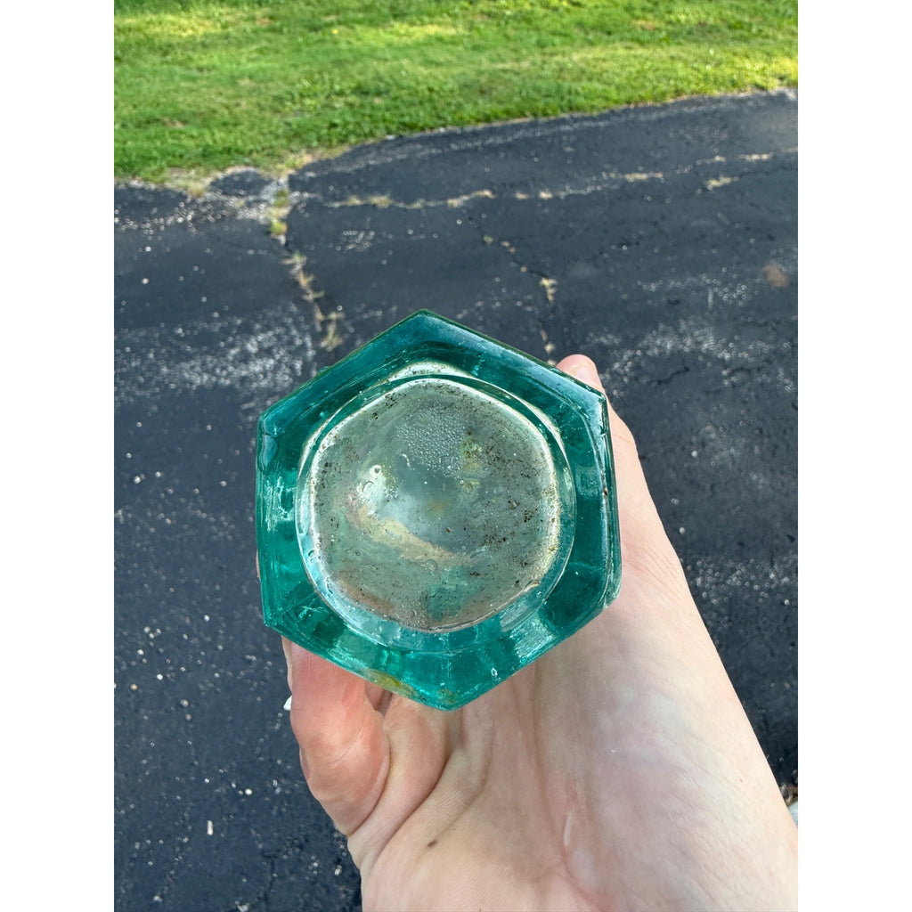 Vintage Sanitary Soda Water West Allis Wisconsin Octagon Bottle Aqua Blue Paneled
