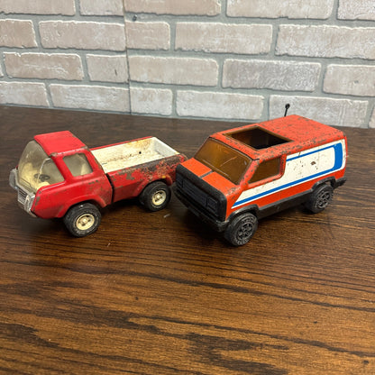 (2) Tonka Metal Toy Cars 760 Orange Van Red Truck Parts or Repair