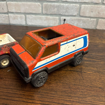 (2) Tonka Metal Toy Cars 760 Orange Van Red Truck Parts or Repair