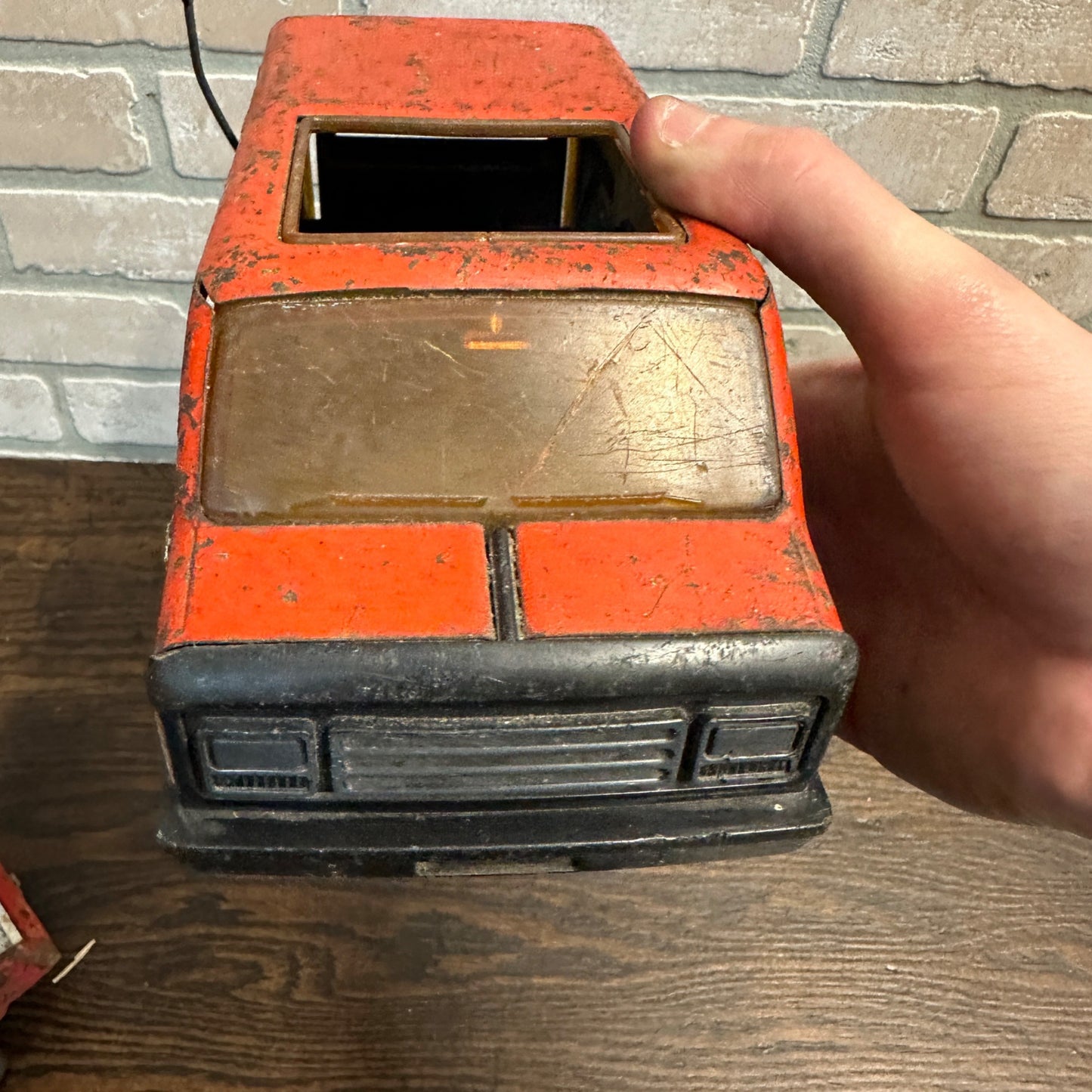 (2) Tonka Metal Toy Cars 760 Orange Van Red Truck Parts or Repair