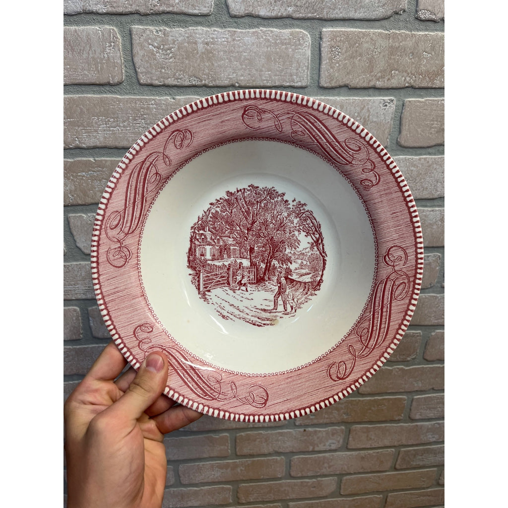 Currier & Ives Royal China Pink & White Vegetable Serving Bowl 10.25 Ironstone