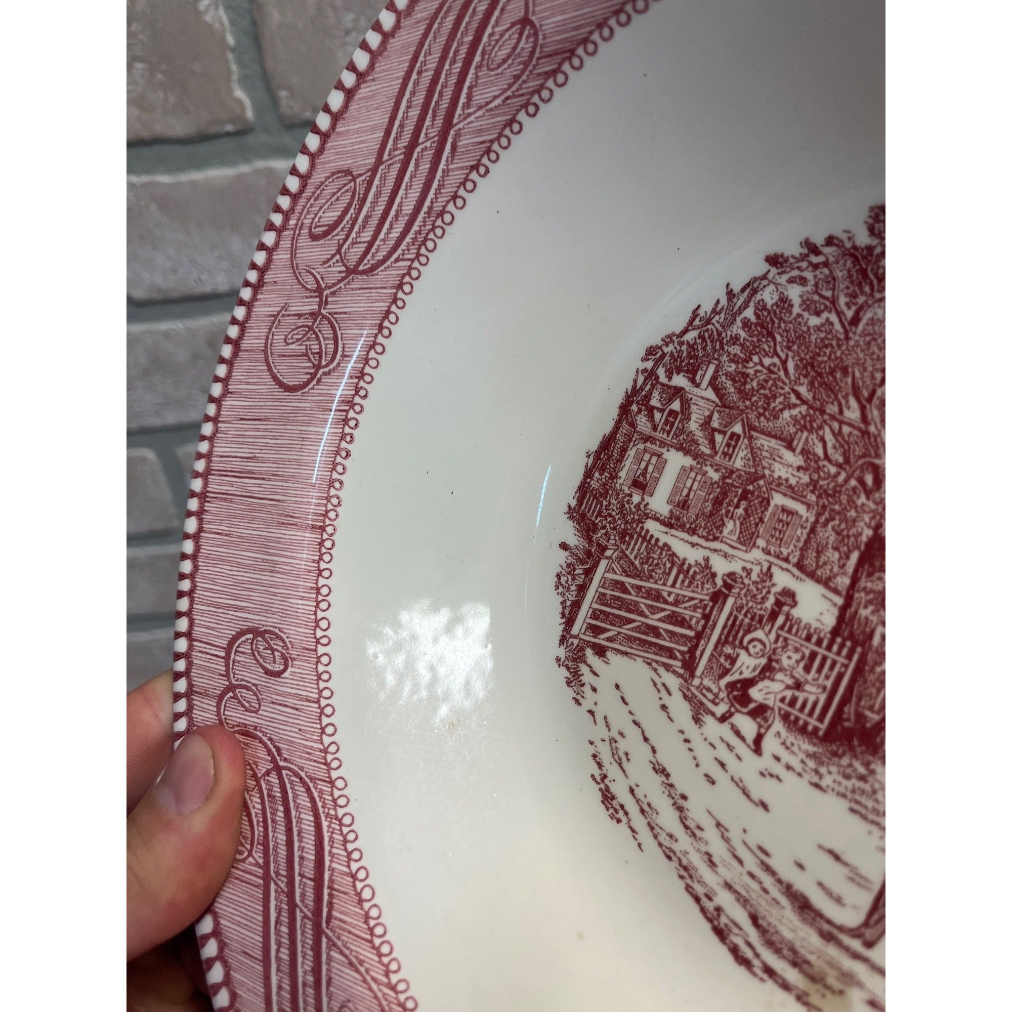 Currier & Ives Royal China Pink & White Vegetable Serving Bowl 10.25 Ironstone