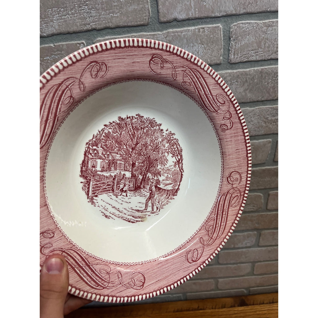 Currier & Ives Royal China Pink & White Vegetable Serving Bowl 10.25 Ironstone