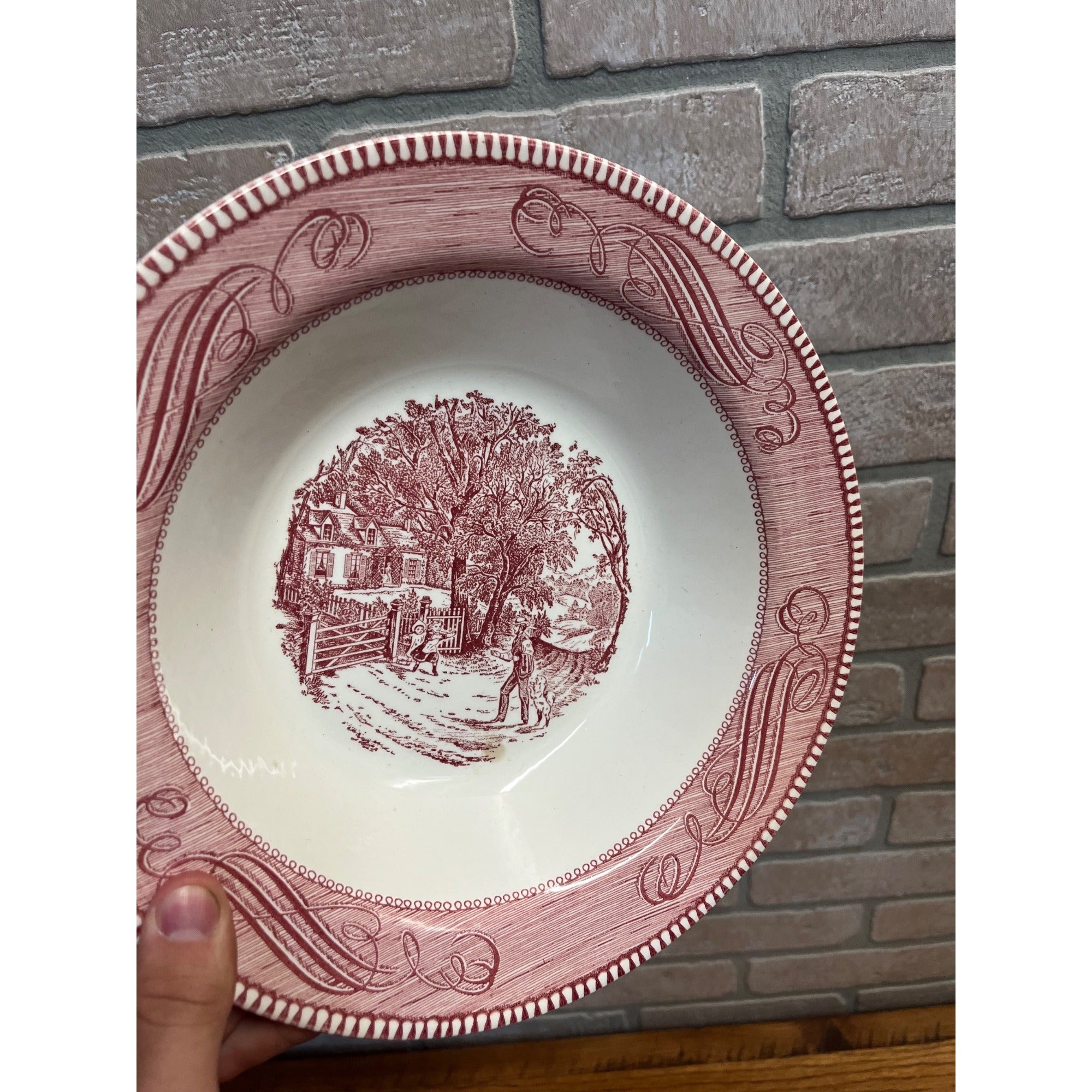 Currier & Ives Royal China Pink & White Vegetable Serving Bowl 10.25 Ironstone