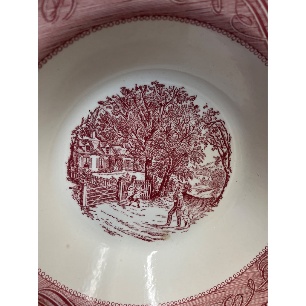 Currier & Ives Royal China Pink & White Vegetable Serving Bowl 10.25 Ironstone