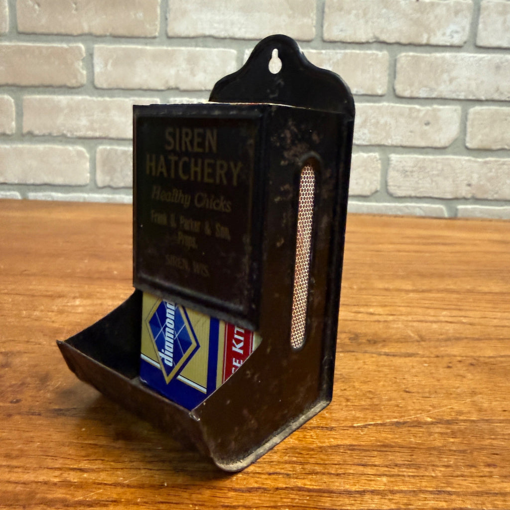 Vintage Early 1900s Siren Hatchery Wisconsin Match Holder Tin Advertising Sign