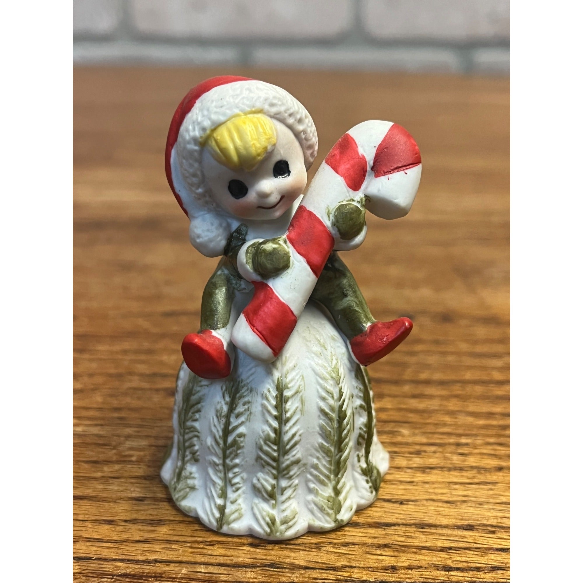Vintage 1980s Christmas Bell Elf w/ Candy Cane Porcelain 3" Korea Josef Original
