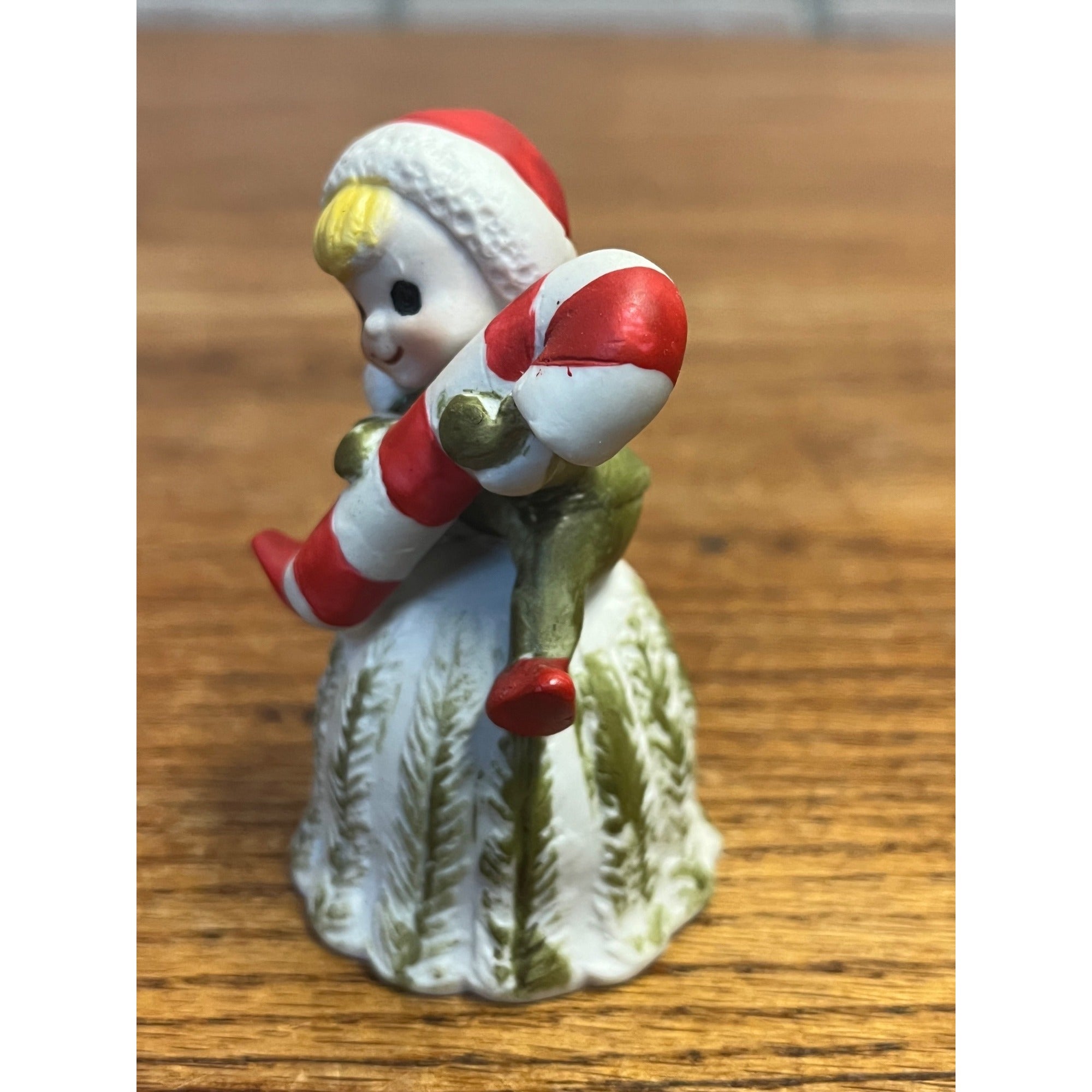 Vintage 1980s Christmas Bell Elf w/ Candy Cane Porcelain 3" Korea Josef Original