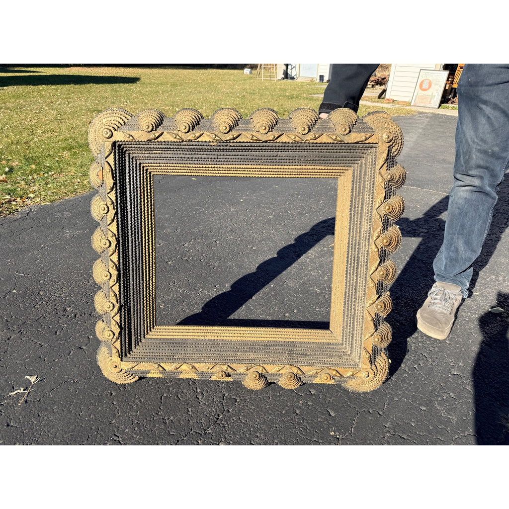 Beautiful Early Victorian Tramp Art Frame Gold Black Folk Art