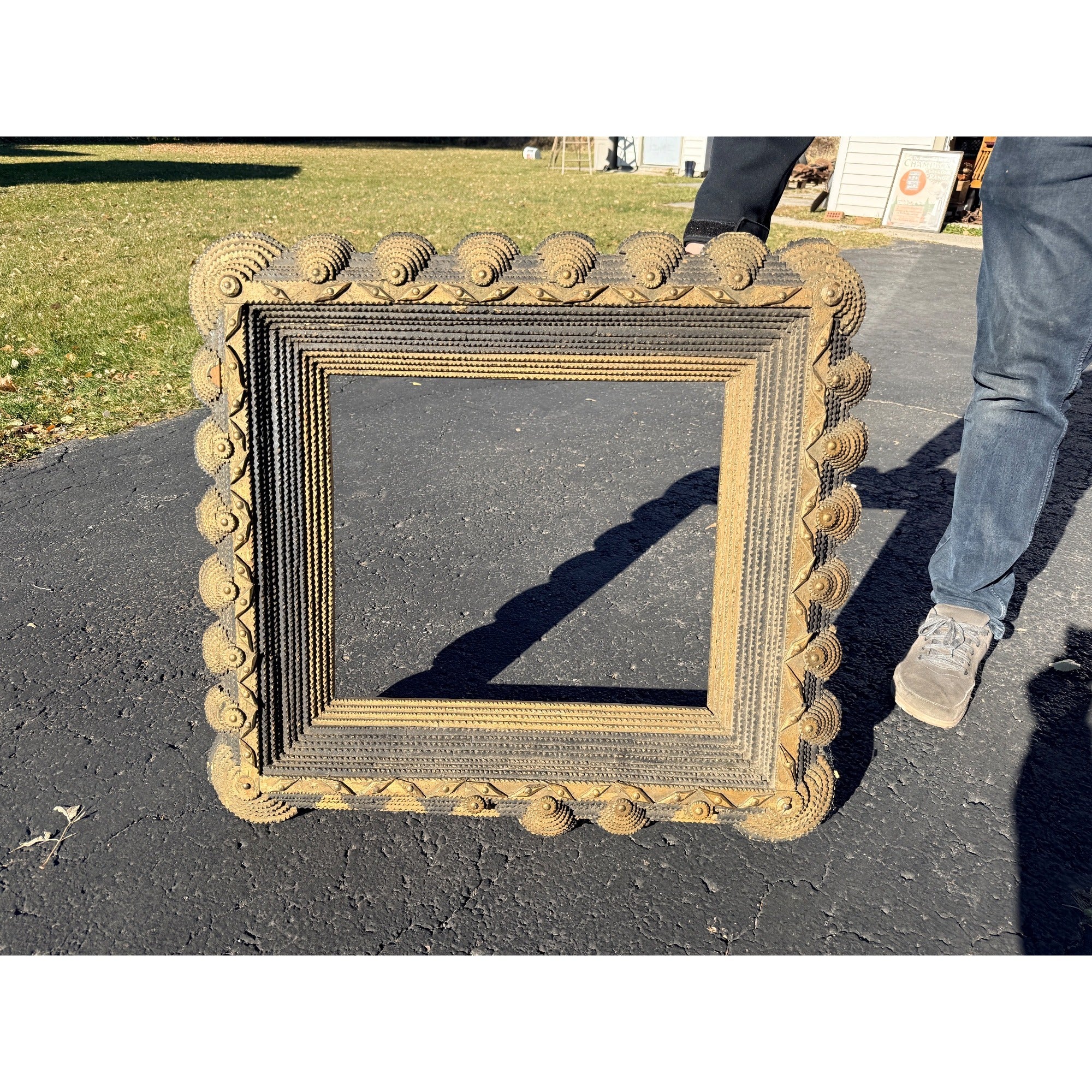 Beautiful Early Victorian Tramp Art Frame Gold Black Folk Art