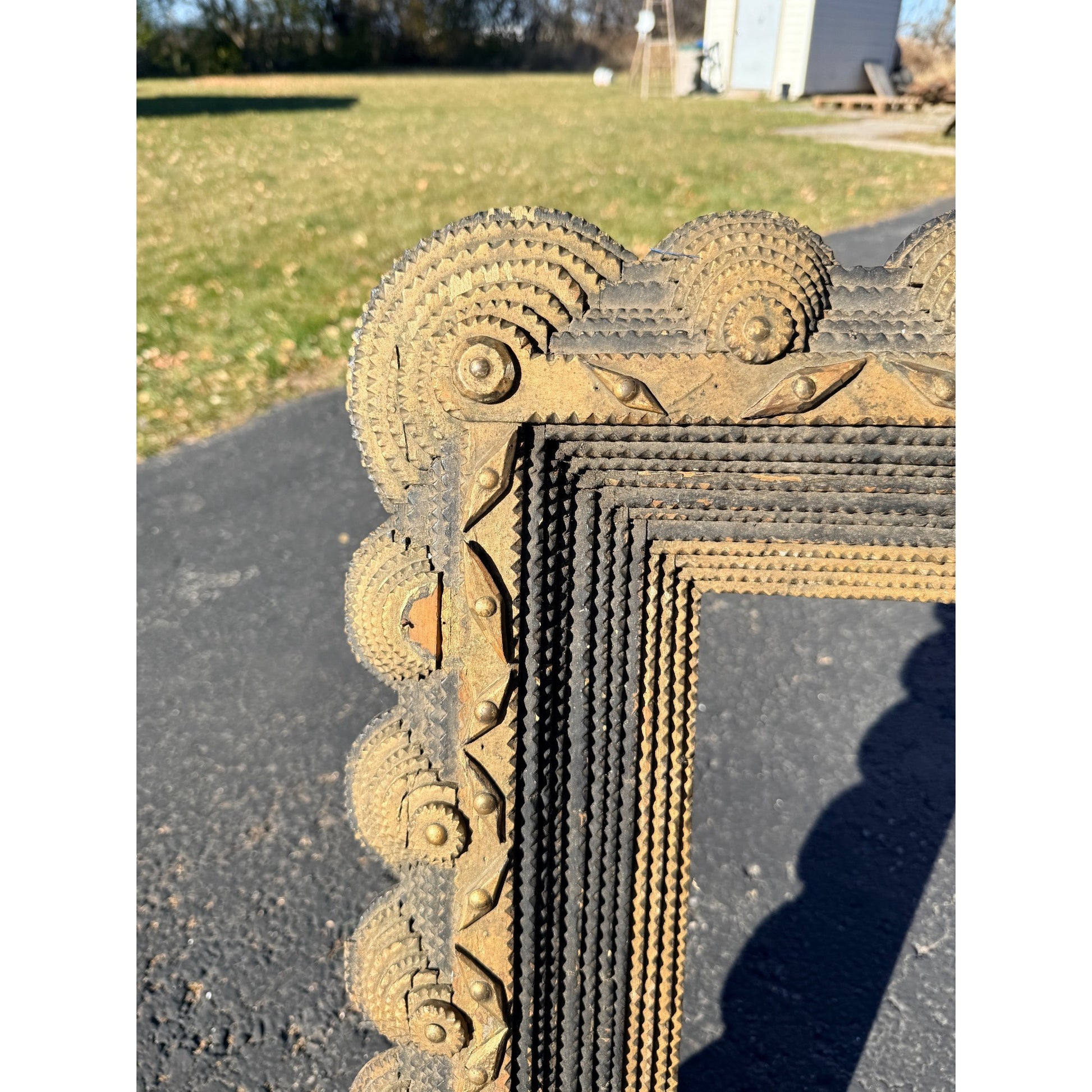 Beautiful Early Victorian Tramp Art Frame Gold Black Folk Art