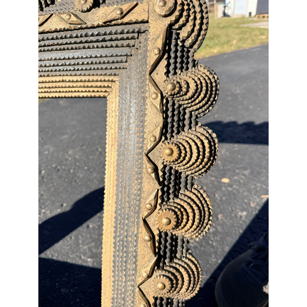 Beautiful Early Victorian Tramp Art Frame Gold Black Folk Art