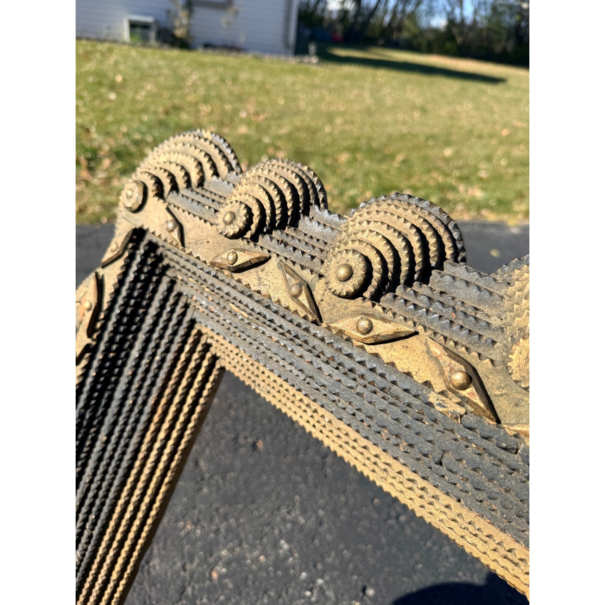 Beautiful Early Victorian Tramp Art Frame Gold Black Folk Art